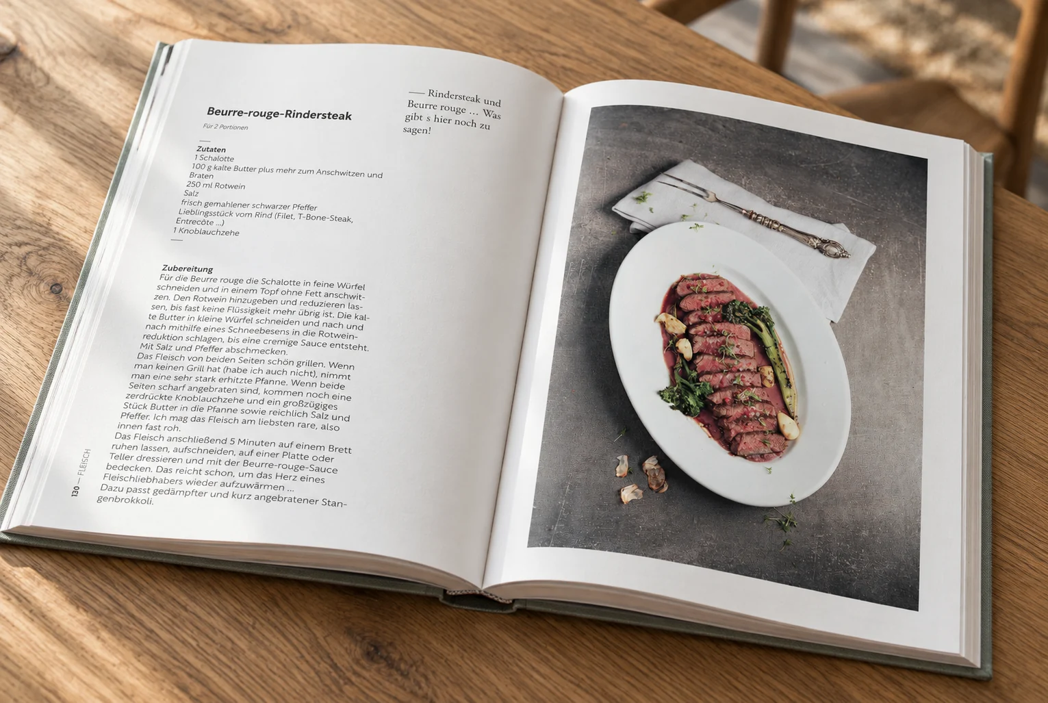 Rezept-Doppelseite mit Foodfotografie und klarer Typografie in À la Lucie