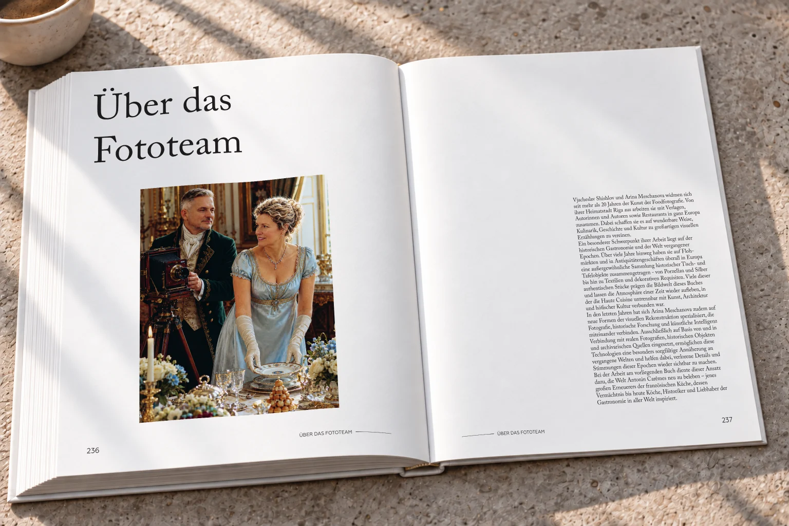 Doppelseite Über das Fototeam mit Porträt im Buch Carême – Buchgestaltung Inga Sineux