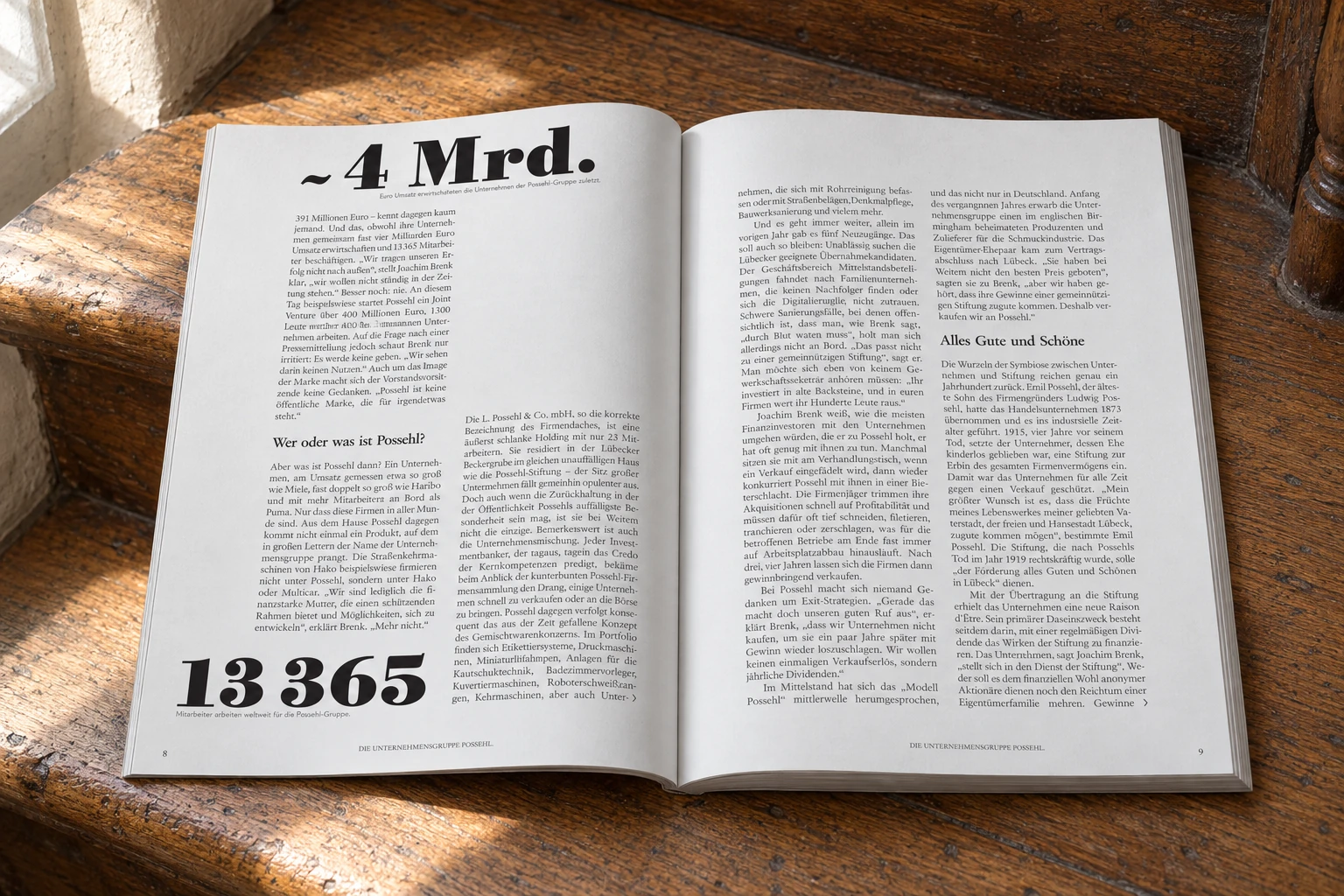 Editorial Design mit groß gesetzten Zahlen und Textspalten im Magazin der Possehl-Stiftung