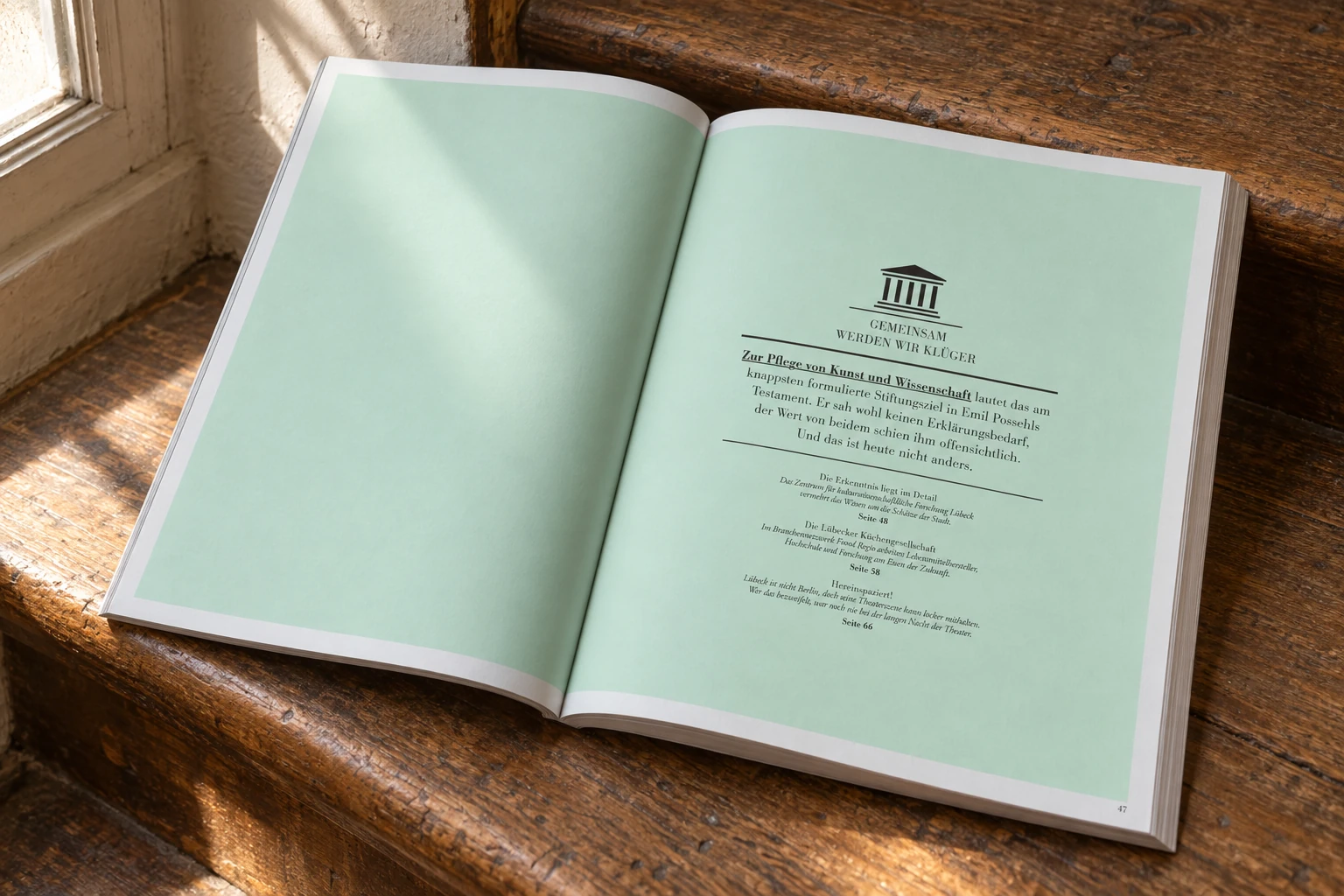 Mintgrüner Kapitelauftakt im Magazin Gut & Schön? – Gestaltung Inga Sineux