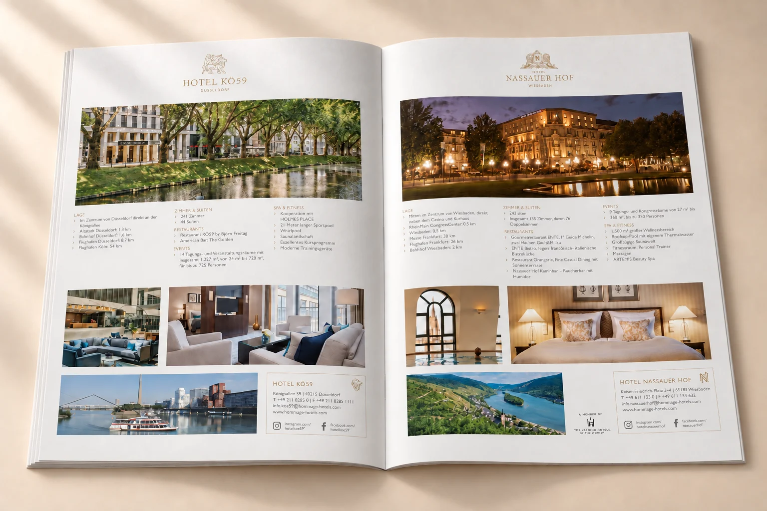 Architektur- und Interieurfotografien der Hommage Hotels – Hochzeitsbroschüre Hommage Hotels, Gestaltung Inga Sineux für Justfrank